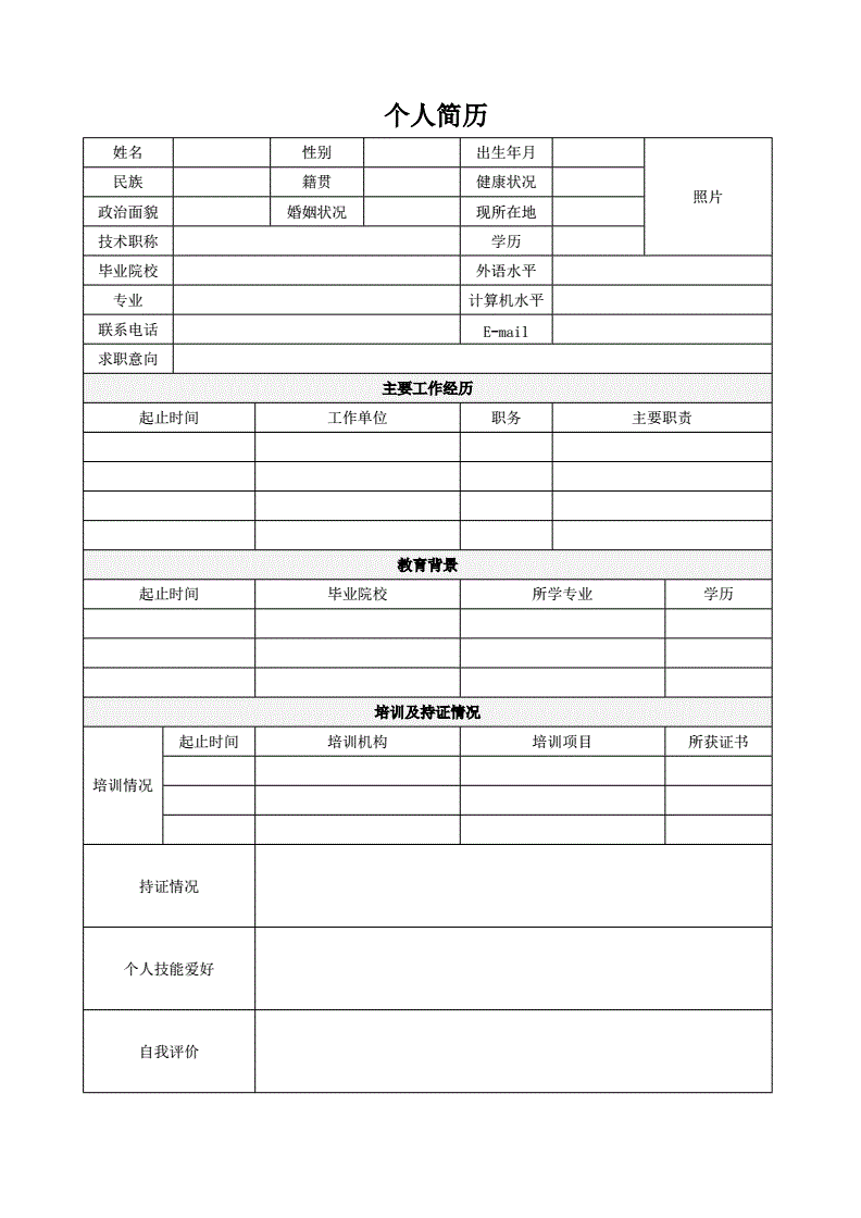 个人简历空白模板word下载_个人简历模板 空白word格式
